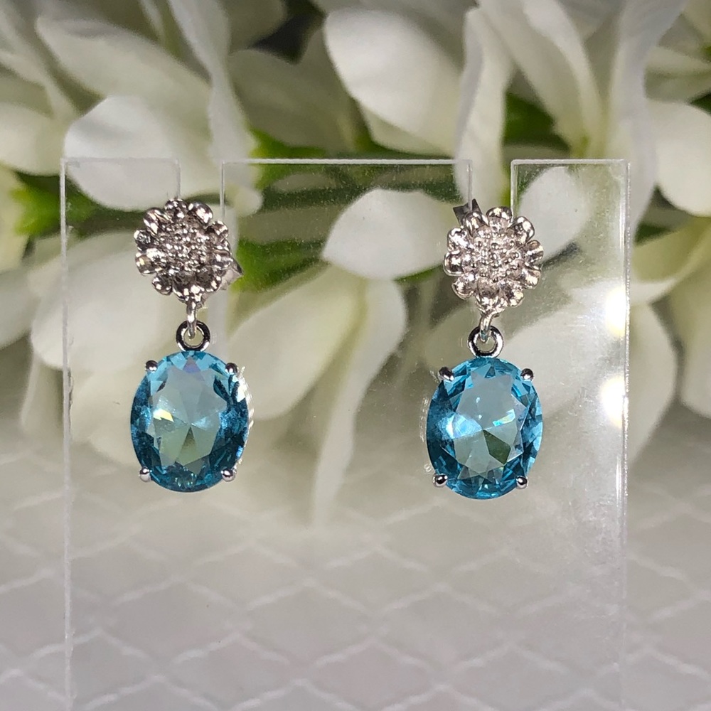 Sterling Silver Flower earrings Sim Aquamarine